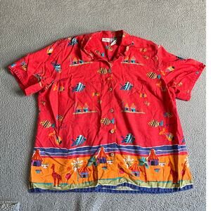 White Stag Button Top 26W 28W Linen Beach Art Acene Tropical Fish Light Red 5XL